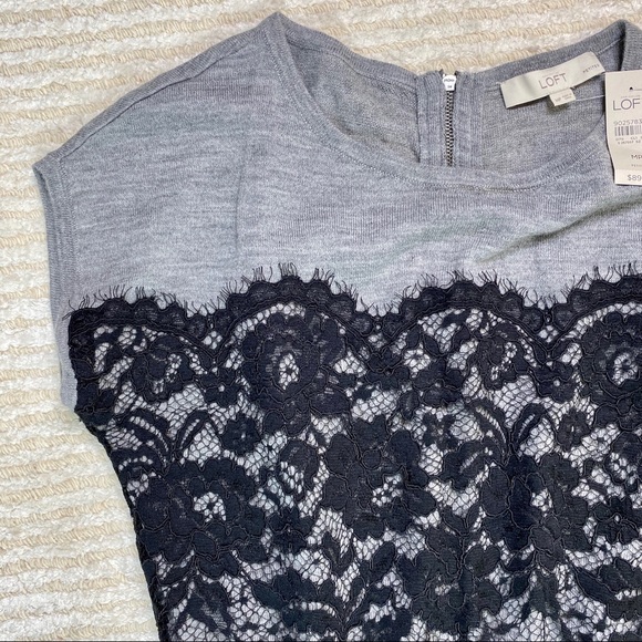NWT Loft grey and black lace sweater dress - Picture 4 of 13